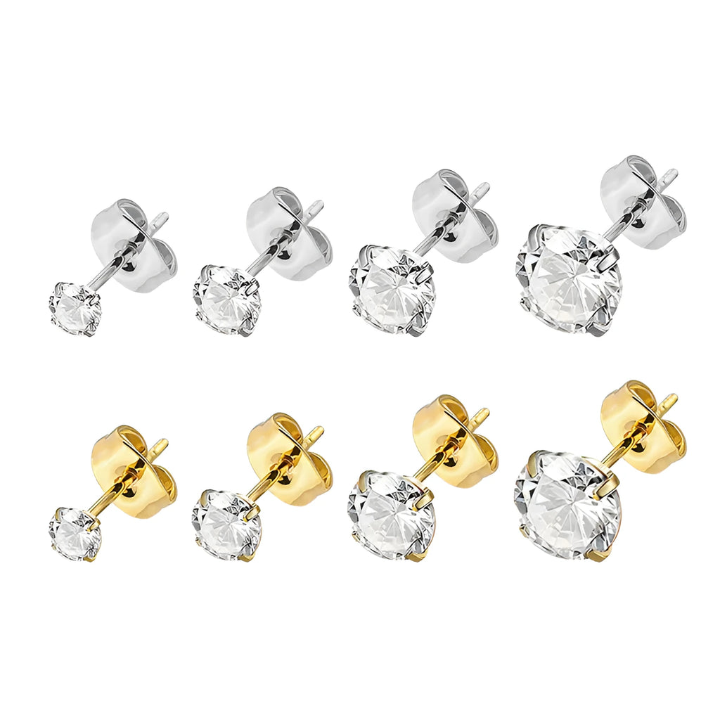 Geometric square zircon stud earrings in stainless steel with electroplated finish