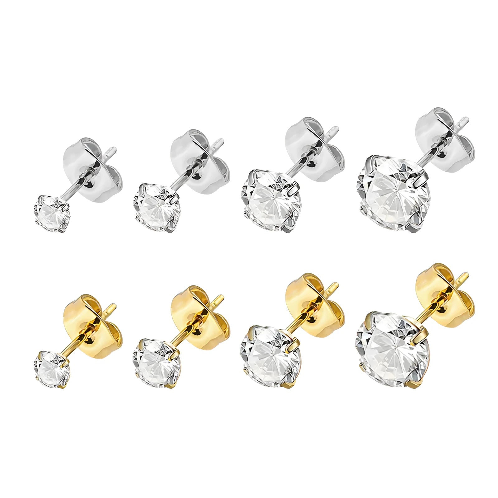 Geometric square zircon stud earrings in stainless steel with electroplated finish