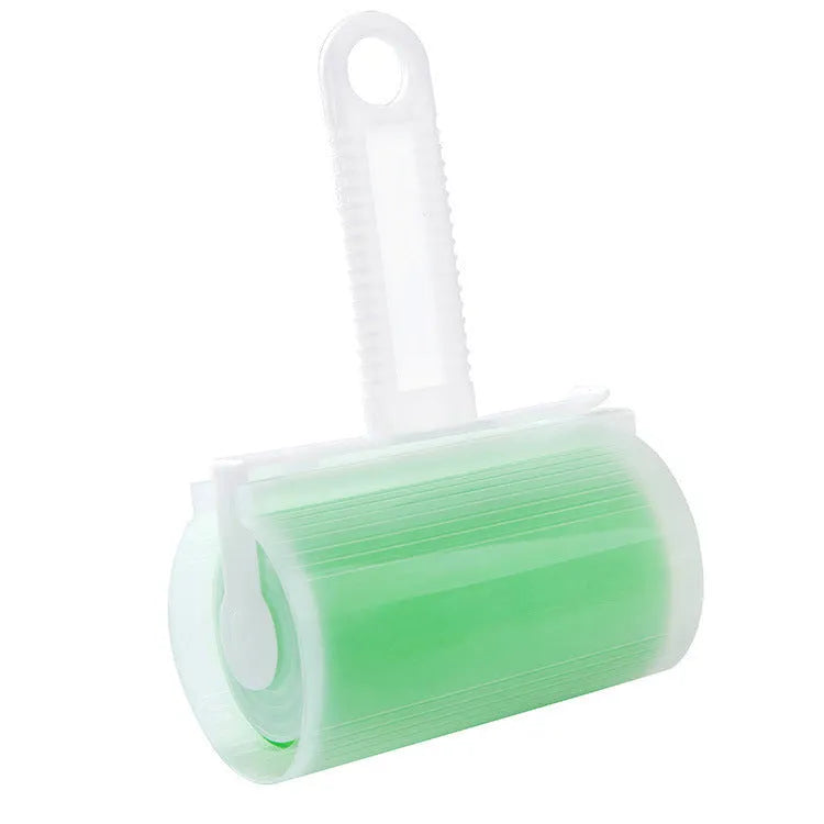 Washable reusable lint roller for pet hair removal in blue, green, pink and yellow colours with protective cover