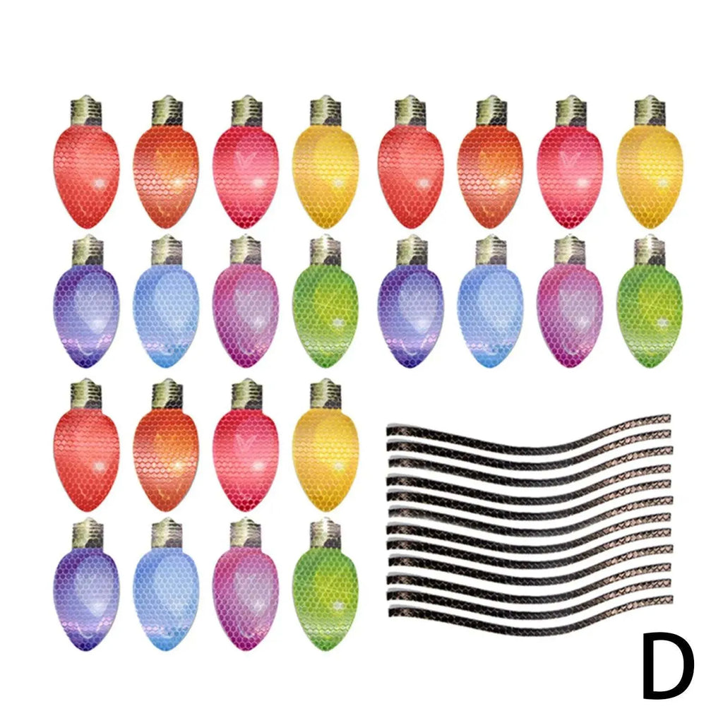 Magnetic Christmas light bulb reflective stickers set with 24 bulbs and 12 wires for refrigerator car garage decoration