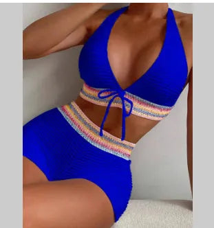 Women's solid colour two-piece bikini swimsuit in polyester fabric
