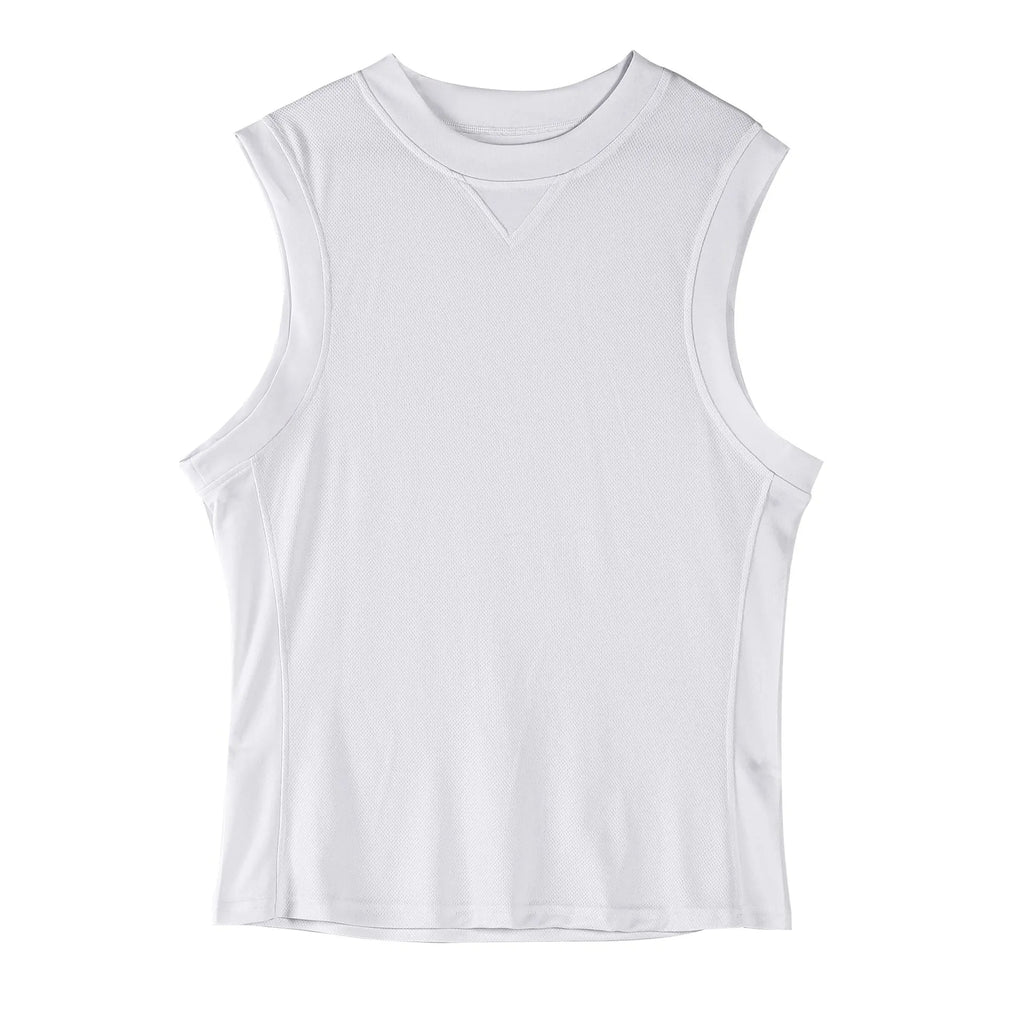 Casual loose-fit fitness vest in white or black chemical fibre blend fabric for summer sports wear