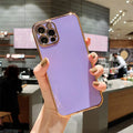 Electroplated mobile phone case for iPhone 13 in solid colour with geometric design on back cover