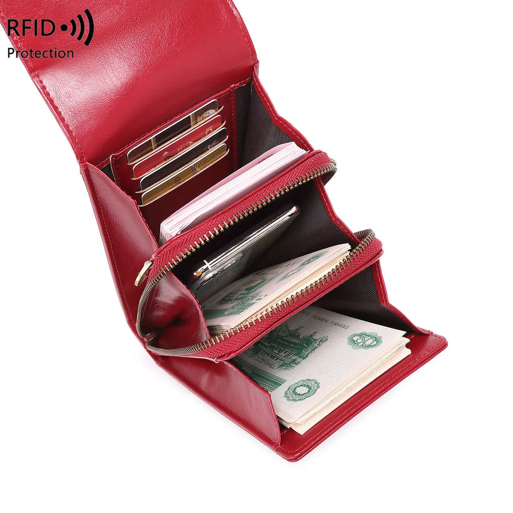 Anti-magnetic phone bag retro wax leather crossbody case with card slot in black