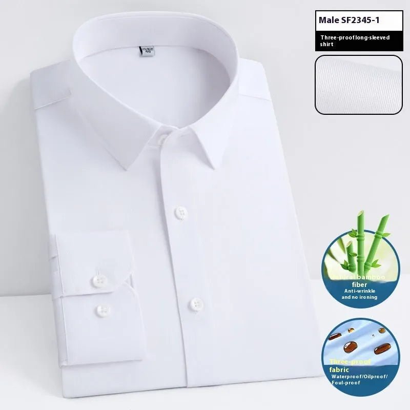 Men's slim fit bamboo fibre business shirt in solid colour with square collar.