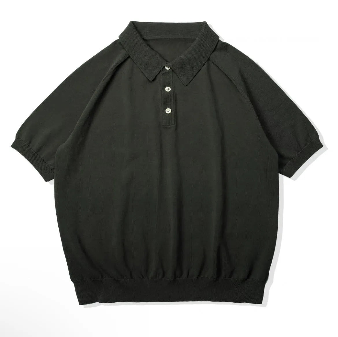 Retro slim fit knitted cotton short-sleeved T-shirt in a solid dark brown colour