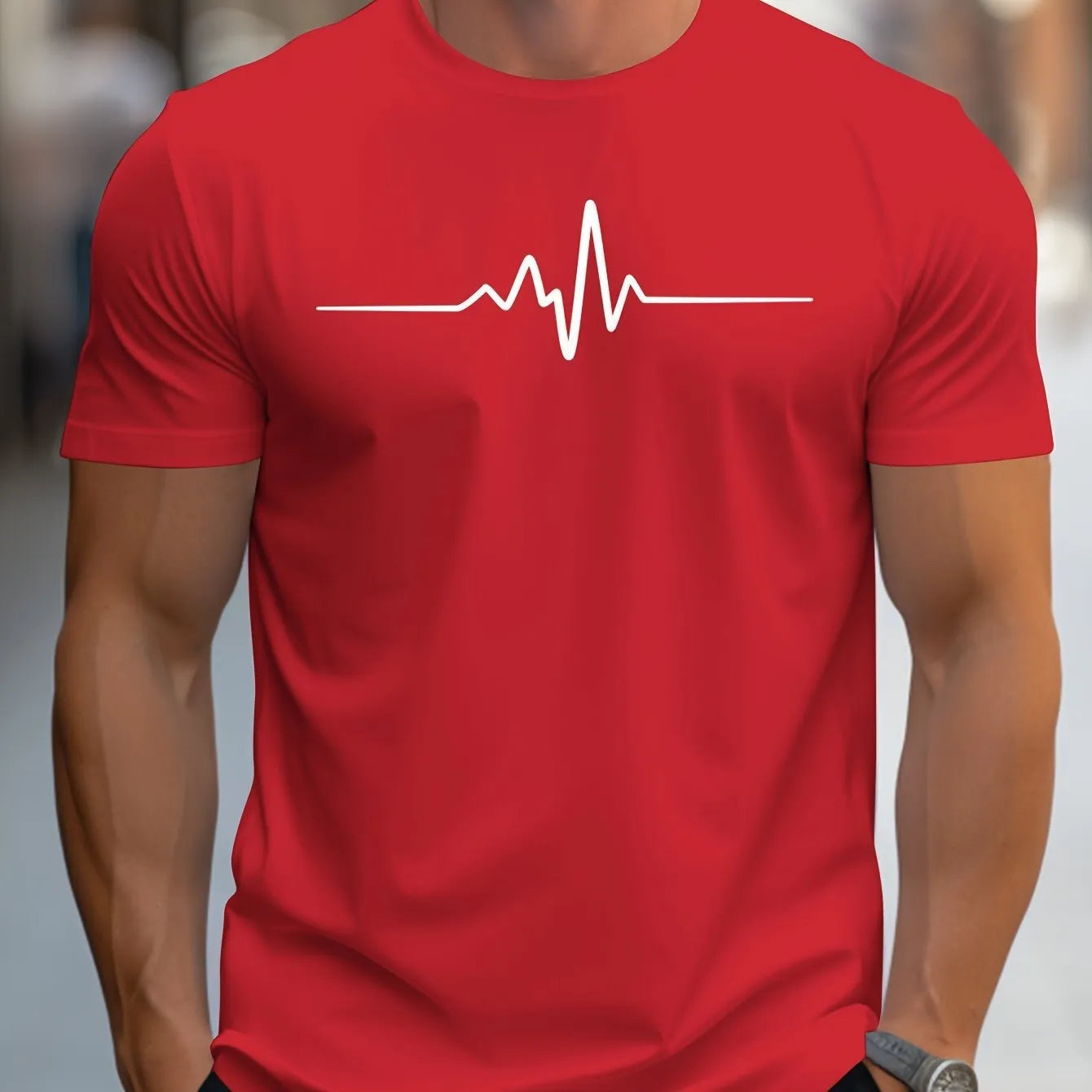 Men's loose fit grey t-shirt with a white 3D letter pattern on the chest, short sleeves.