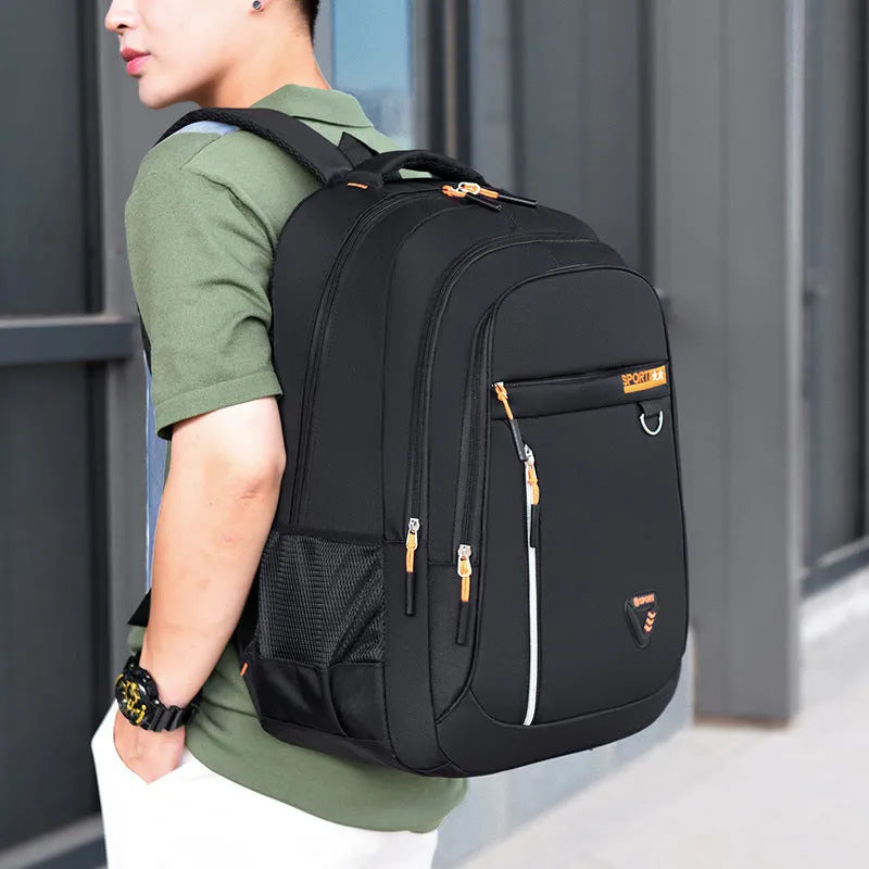 Men's Oxford cloth schoolbag in black with letter pattern and air pillow belt system