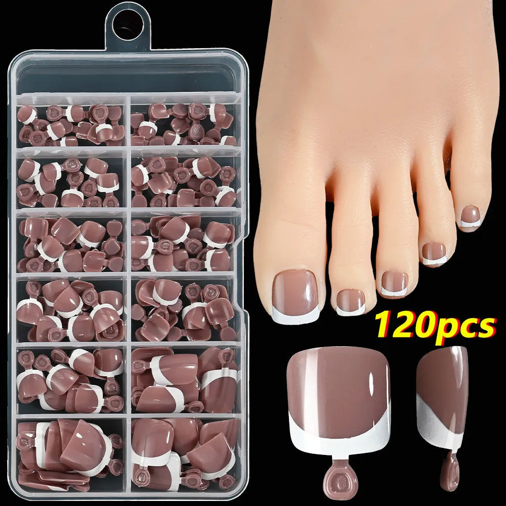 120 French white edge full square toe nail pieces in nude colours for short nail application