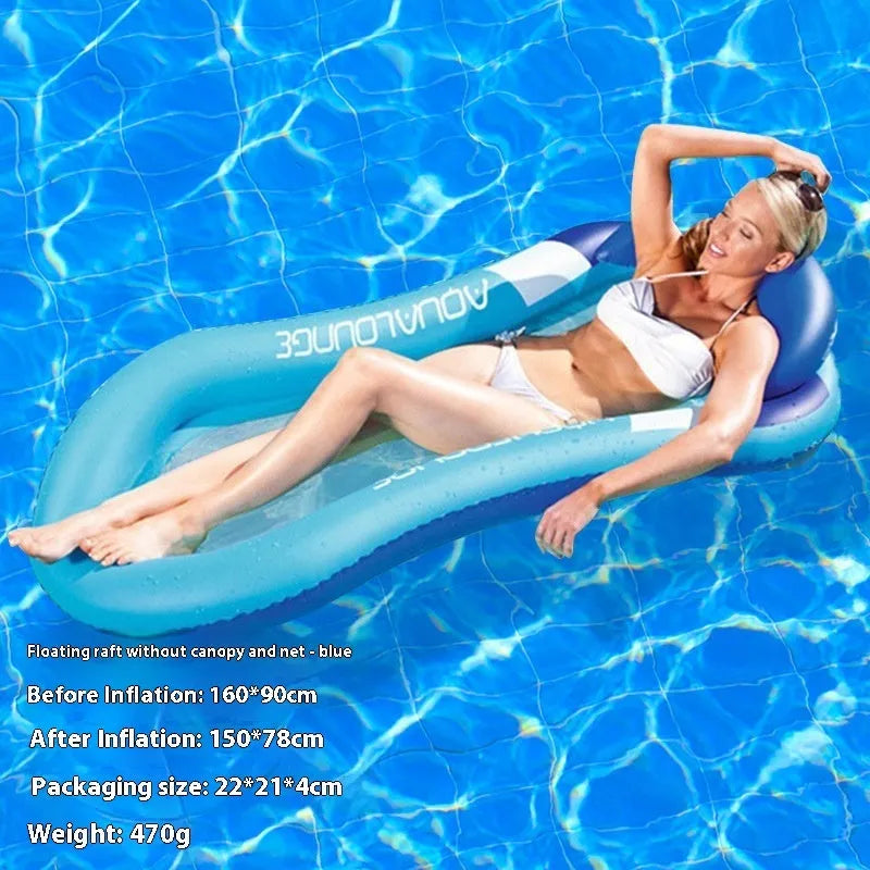 PVC thick sequins inflatable floating row pool lounger in gradient colour with canopy