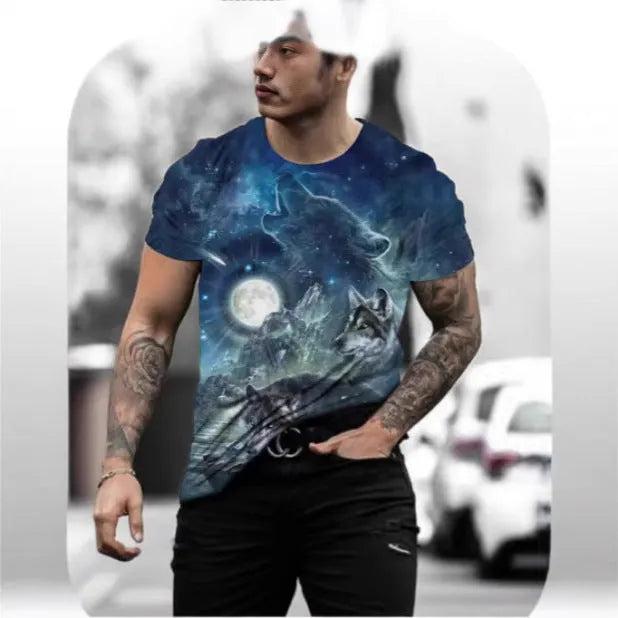 Retro 3D animal print men's short-sleeved t-shirt in bird eye cloth polyester fabric
