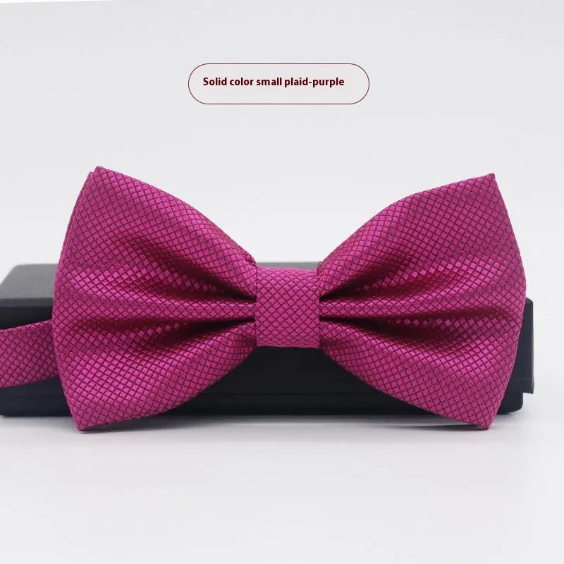 Solid colour polyester bow tie with flat head design measuring 12cm by 6cm