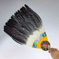 Handmade Chinese goose feather craft fan with integrated lens in graphic colour