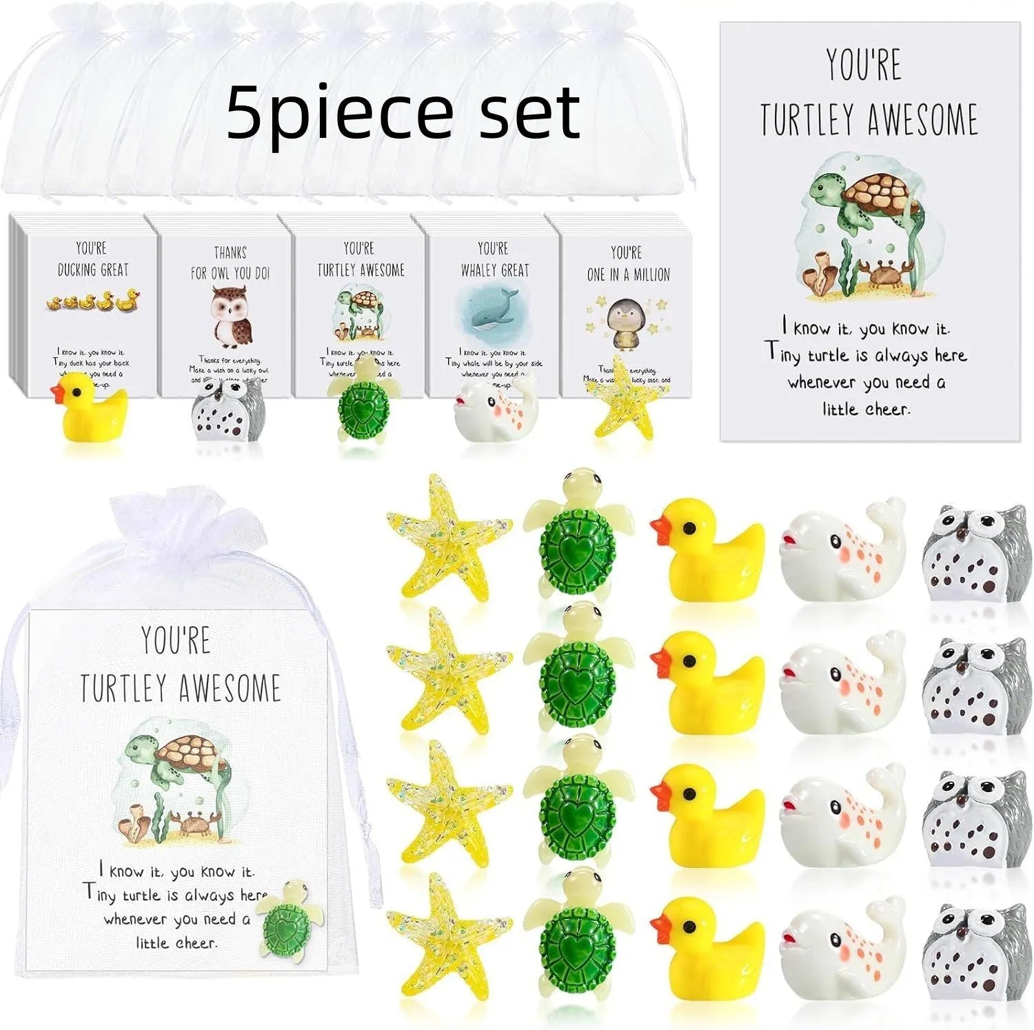 Set of resin memo cards with inspirational pun designs, showing pocket-sized scale and multiple cards.