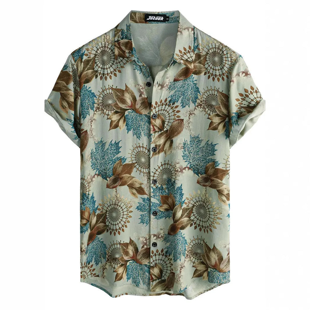 Hawaiian floral print short sleeve cardigan shirt with elastic polyester fabric in multiple colour options