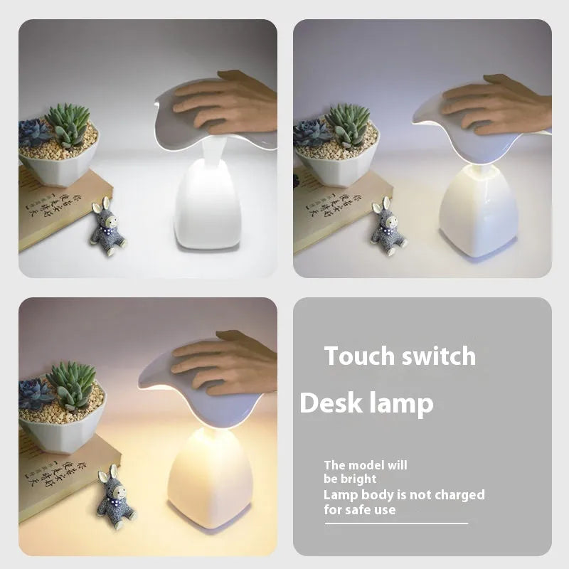 White modern LED desk lamp with touch control and built-in battery for bedroom study lighting