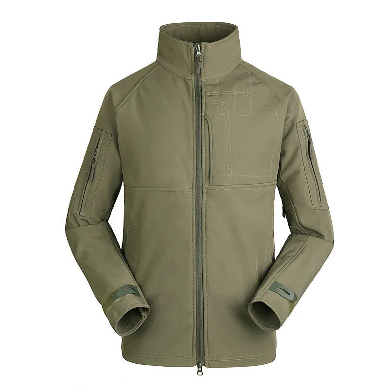 Men's outdoor jacket coat thin commander stand collar loose fit polyester autumn hiking cycling black colour view