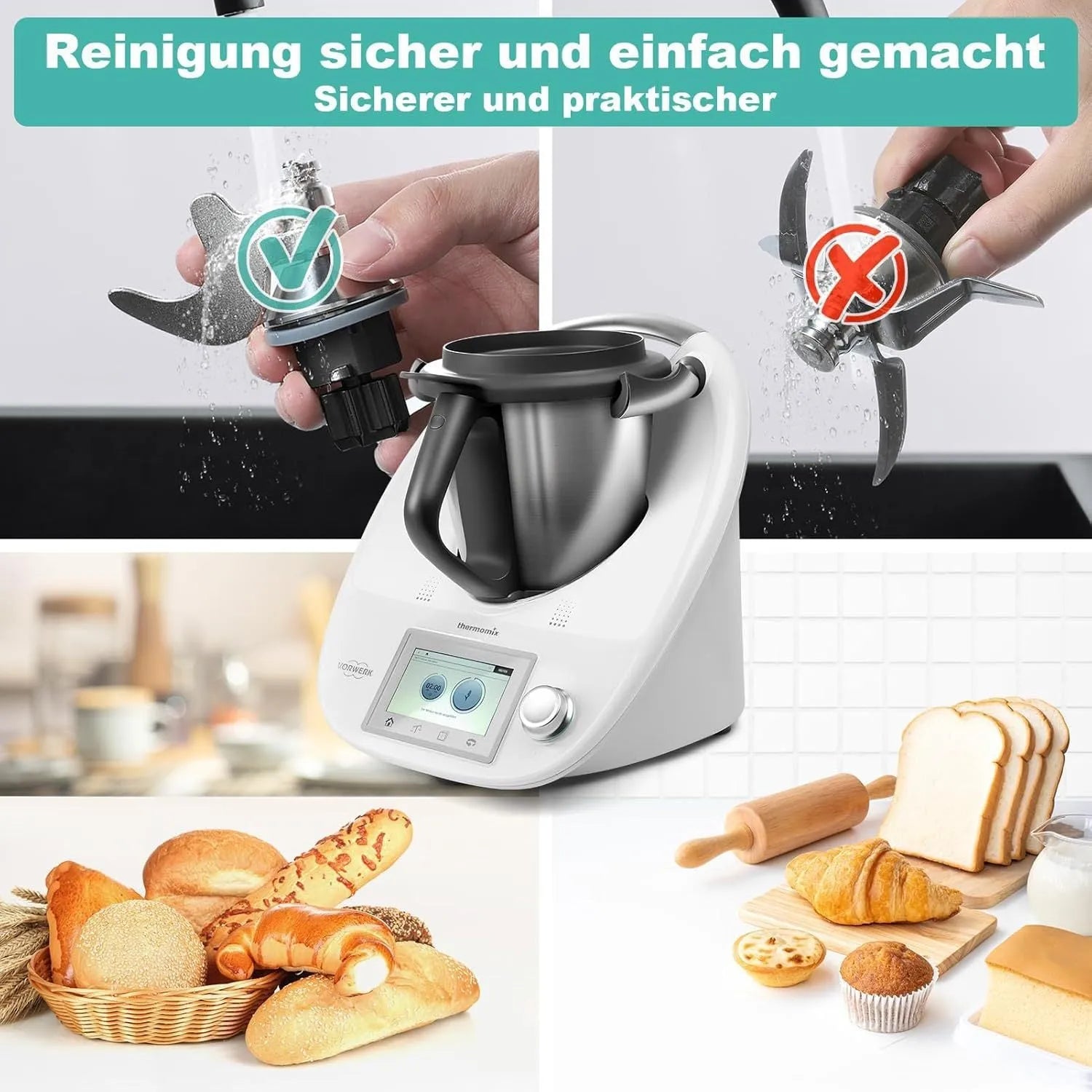 Stainless steel ceramic dough knife for Thermomix TM6 and TM5 food processors