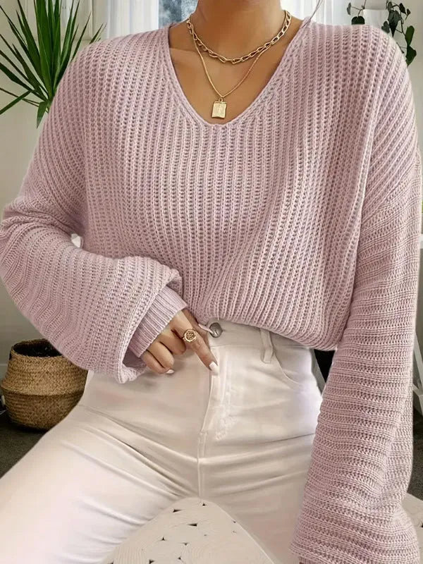 Women's solid colour long sleeve pullover top in loose casual fit