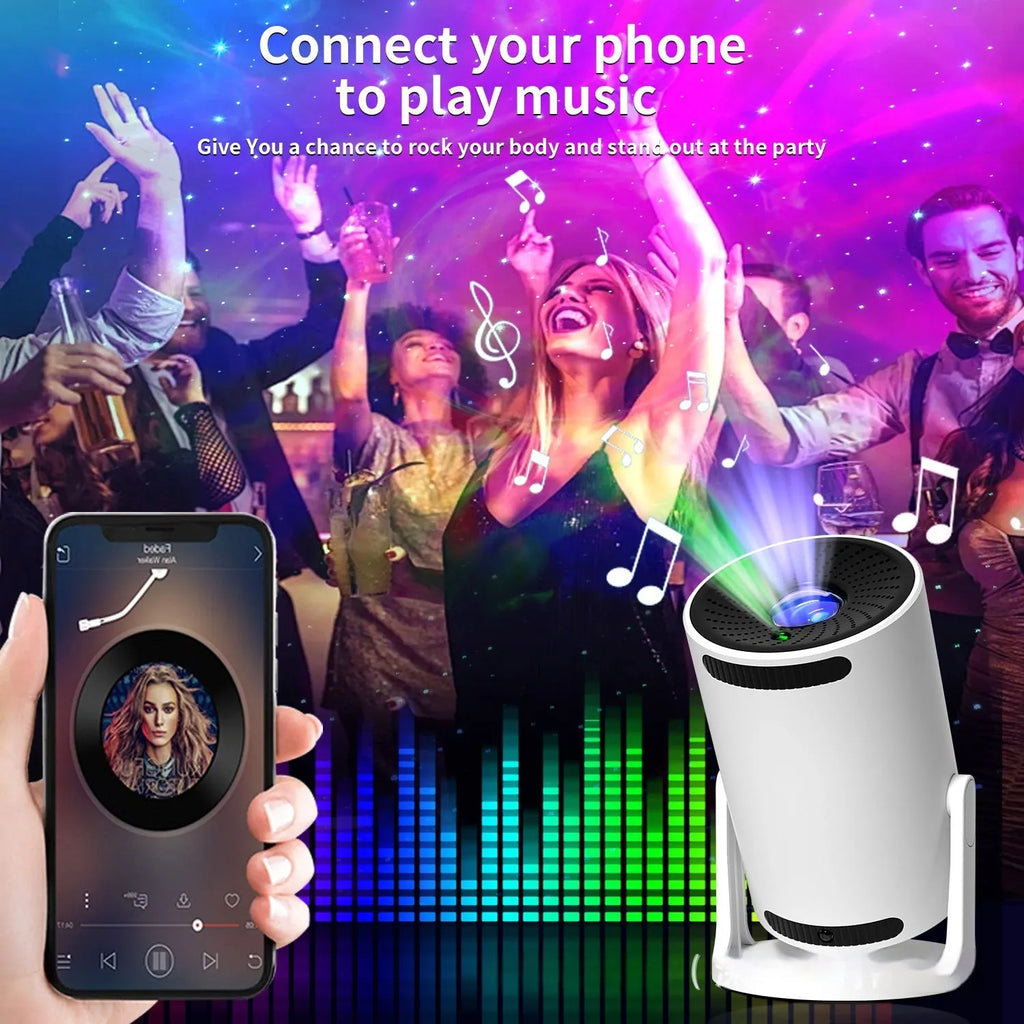 Barrel projection lamp with Bluetooth speaker projecting nebula star light, white finish, 164x115x100 mm