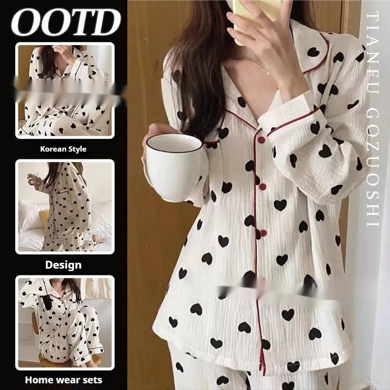 Sweet And Simple Cardigan pajama set for girls in cloud cotton with long sleeves and cartoon print
