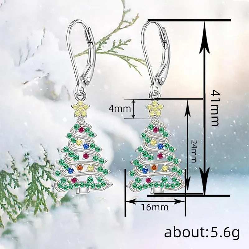 Christmas tree earrings with star pendant in E4318 white gold colour for women
