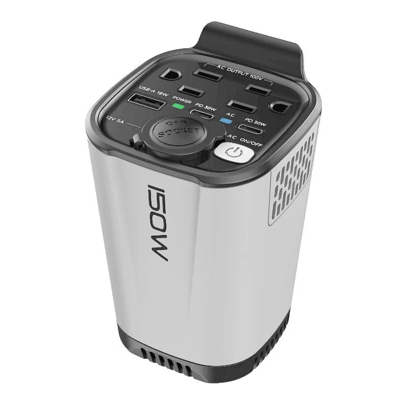 150W 12V to 110V inverter car charger with dual USB-C PD30W and USB-A 18W, fireproof ABS housing