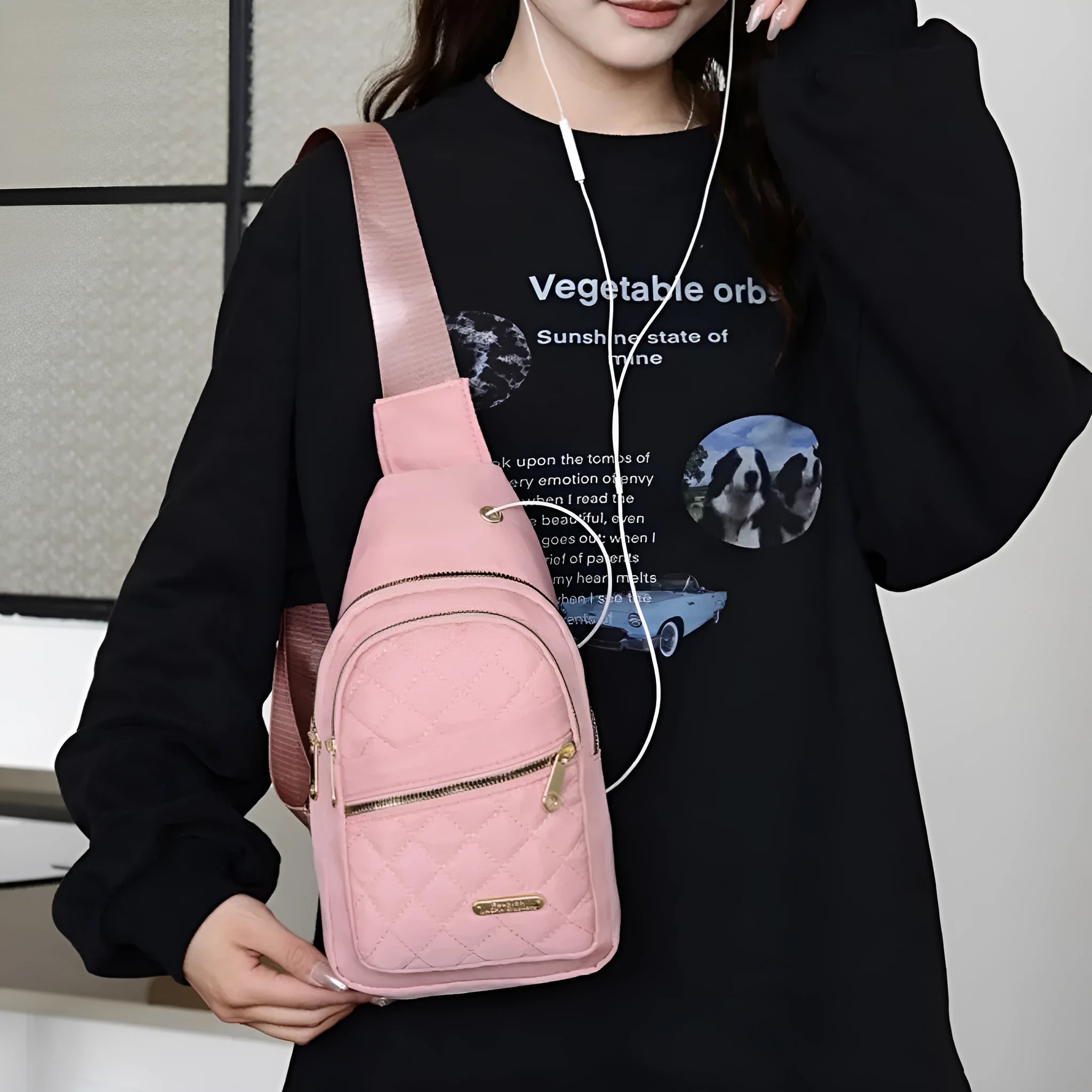 Oxford cloth crossbody sports chest bag in multiple colour options including dark blue, black, red, purple, and pink
