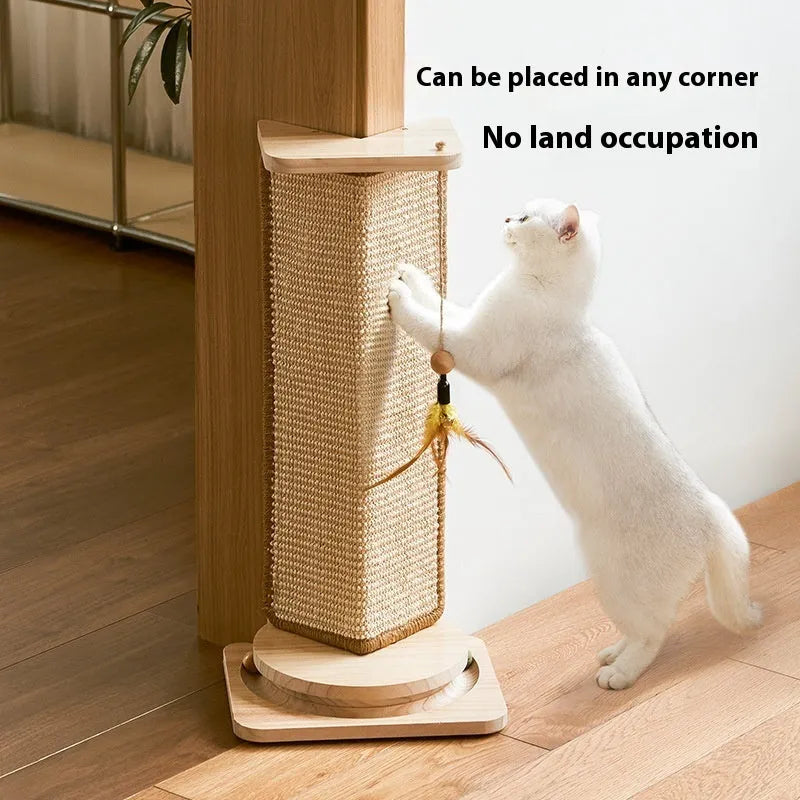 Corner sisal cat scratch board on solid wood base with simple style for indoor use