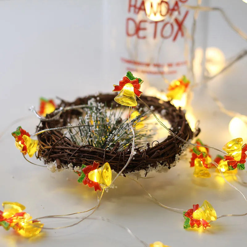 LED copper wire Christmas decoration lamp with 20 warm white lights in gift bell tree maple leaf elk crutch shapes on 2m string