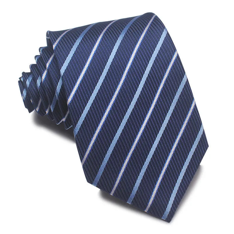 8cm wide polyester jacquard business tie with striped pattern in various colour options