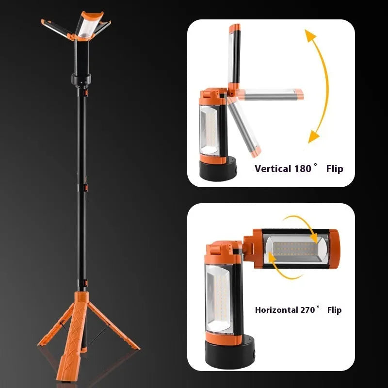 Retractable folding charging camping lantern with bracket in black and orange colour for outdoor lighting