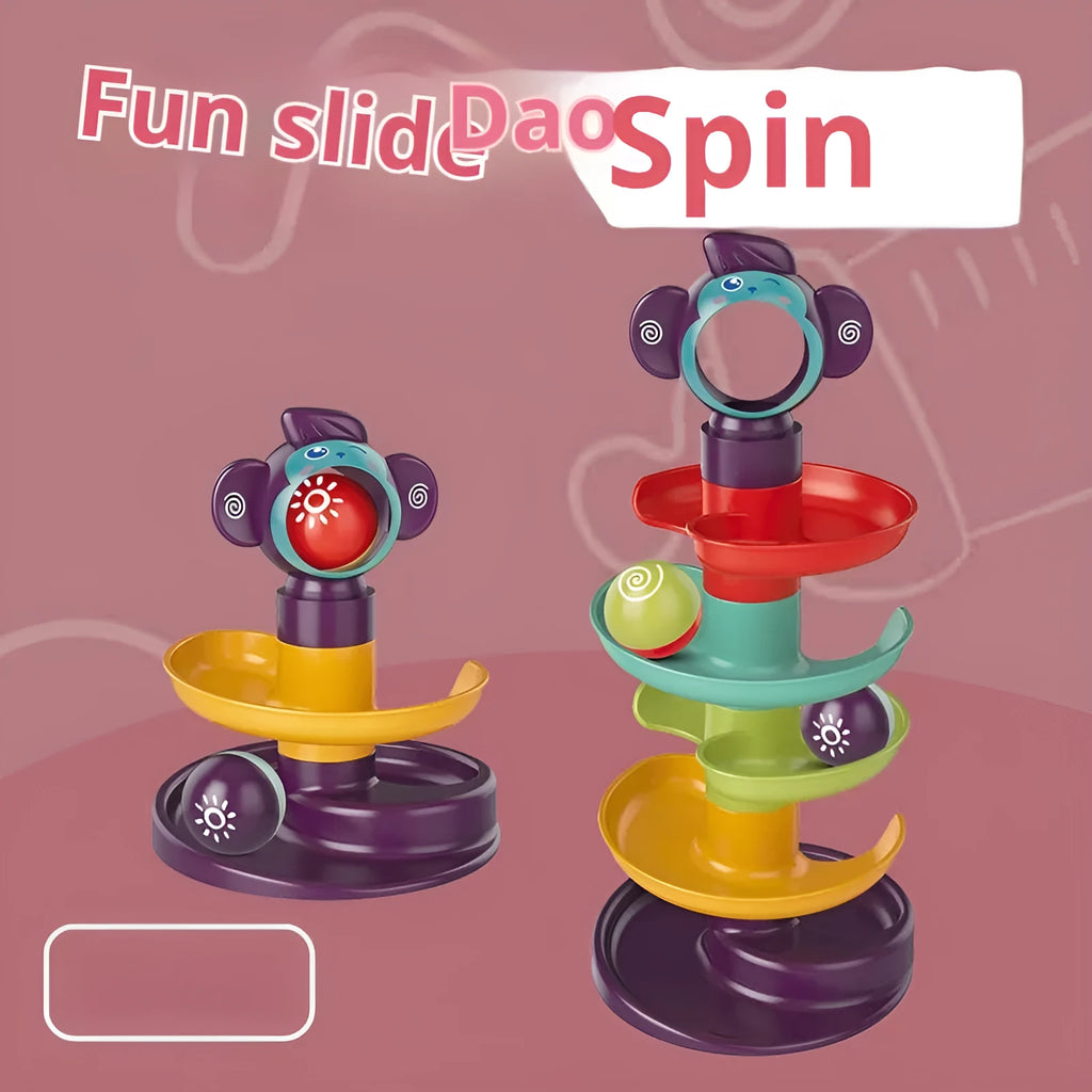 Children's plastic slide rotating music building blocks set with railway Jenga style, 28 × 9 × 27cm, colour box packaging