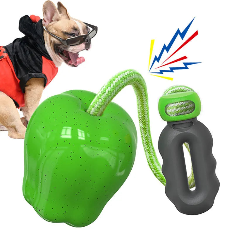 Green apple-shaped dog dropping ball toy for molar cleaning