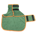 Microfiber dog bathrobe in green with size M measurements for canine drying after bath