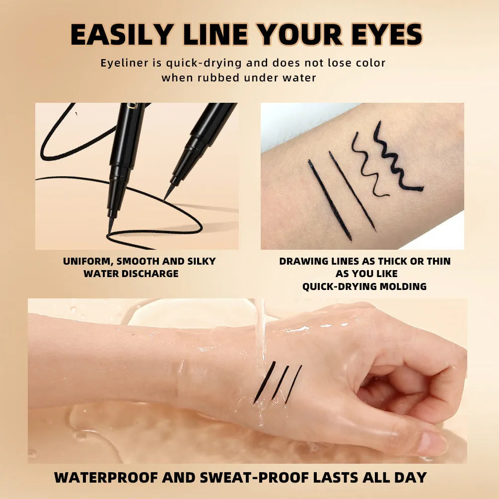 Black liquid eyeliner pen with fine tip applicator, labelled Q2407.