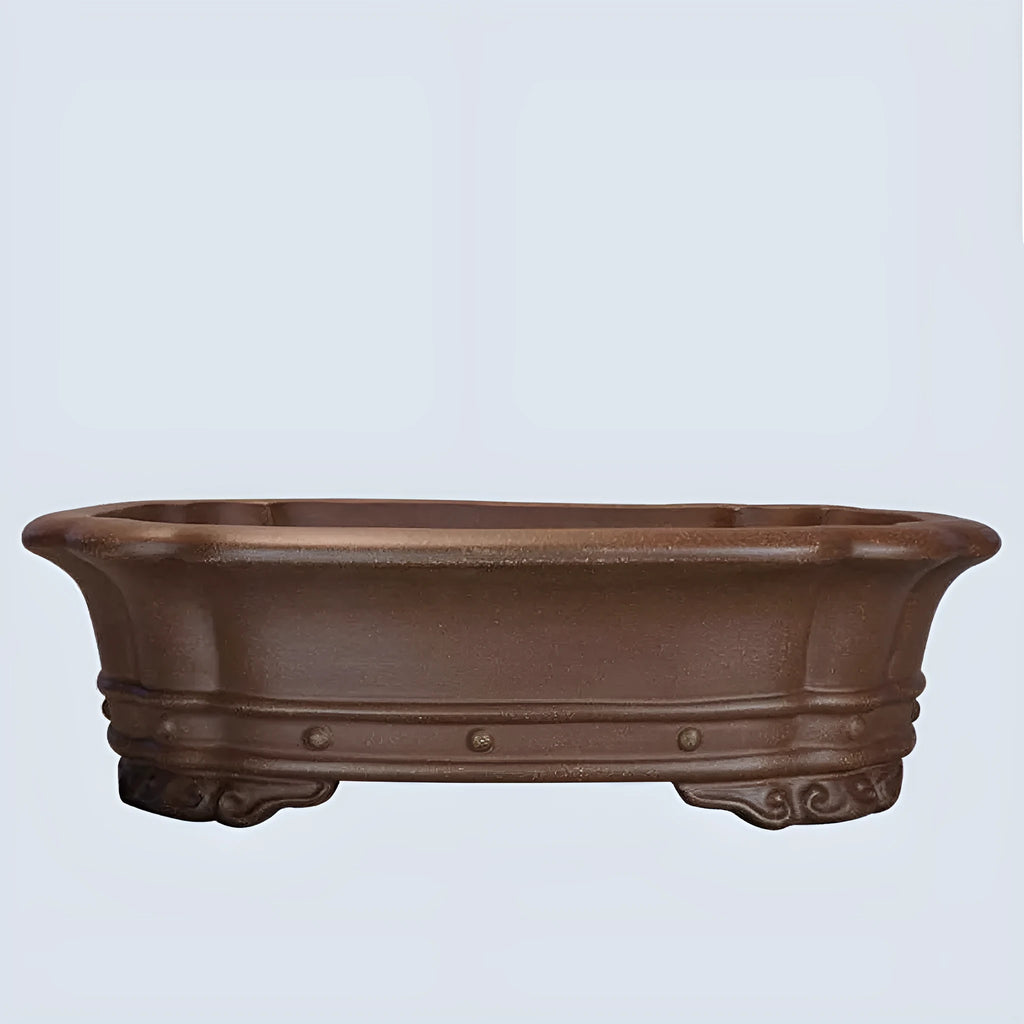 Purple clay rectangular antique flower pot with simple design for desktop plant display