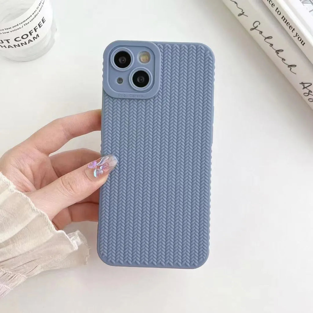 Woven liquid silicone phone case with wave pattern for iPhone, available in multiple colours