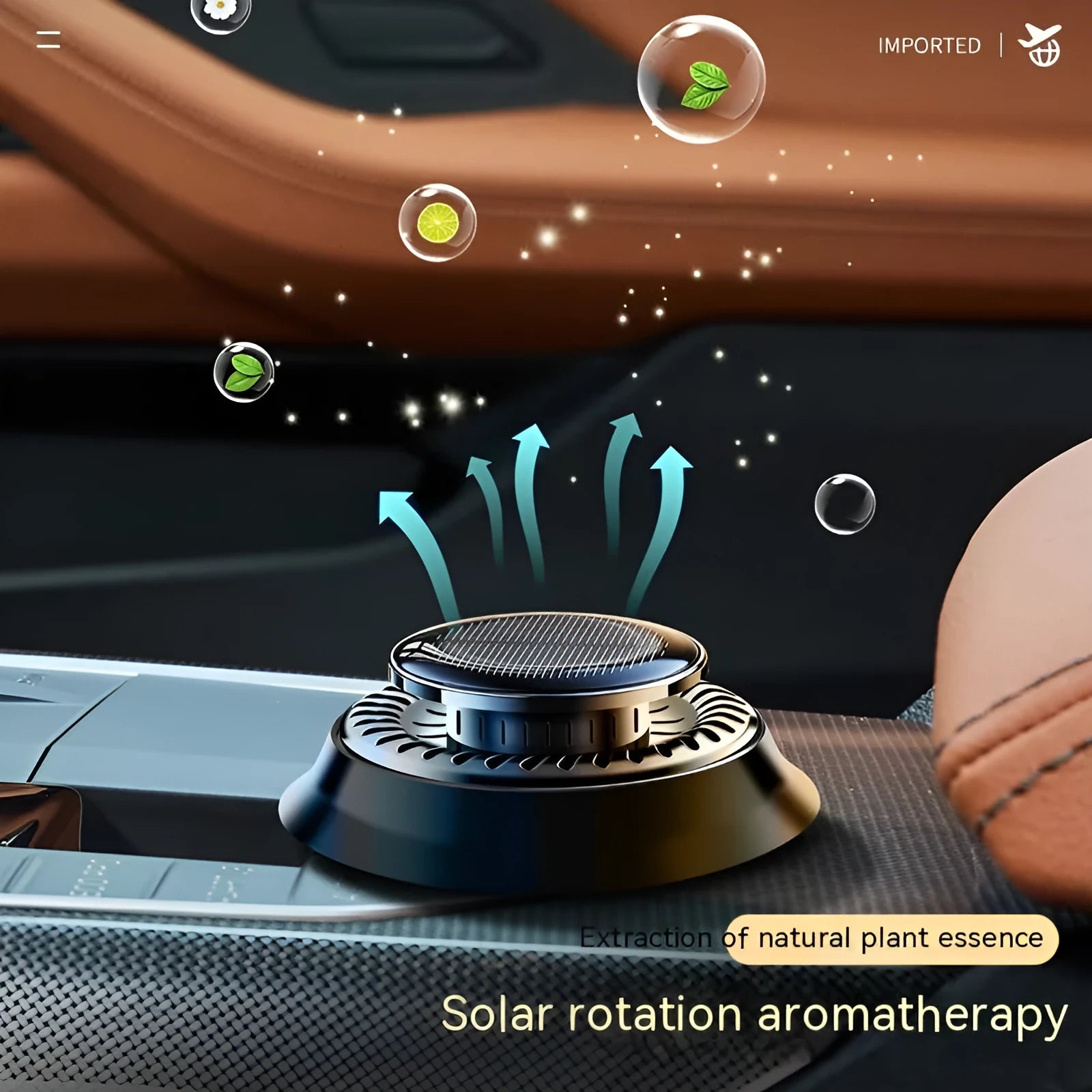 Solar electromagnetic de-icing car aromatherapy decoration in plastic, 84mm size, Black Gulong colour