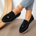 Casual platform dad shoe slip-on loafers in canvas with a round toe and rubber sole.