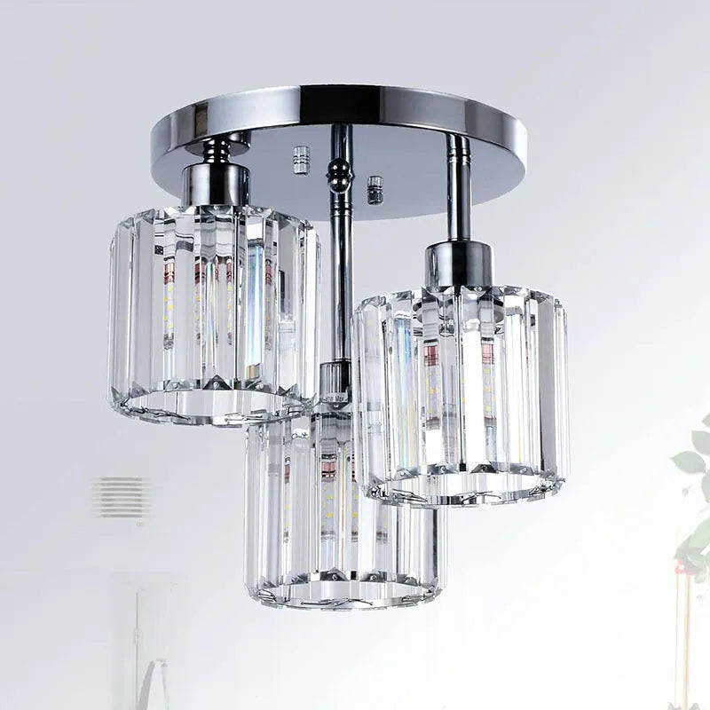 Modern crystal ceiling light in black finish with metal frame and crystal accents for corridor or entrance use