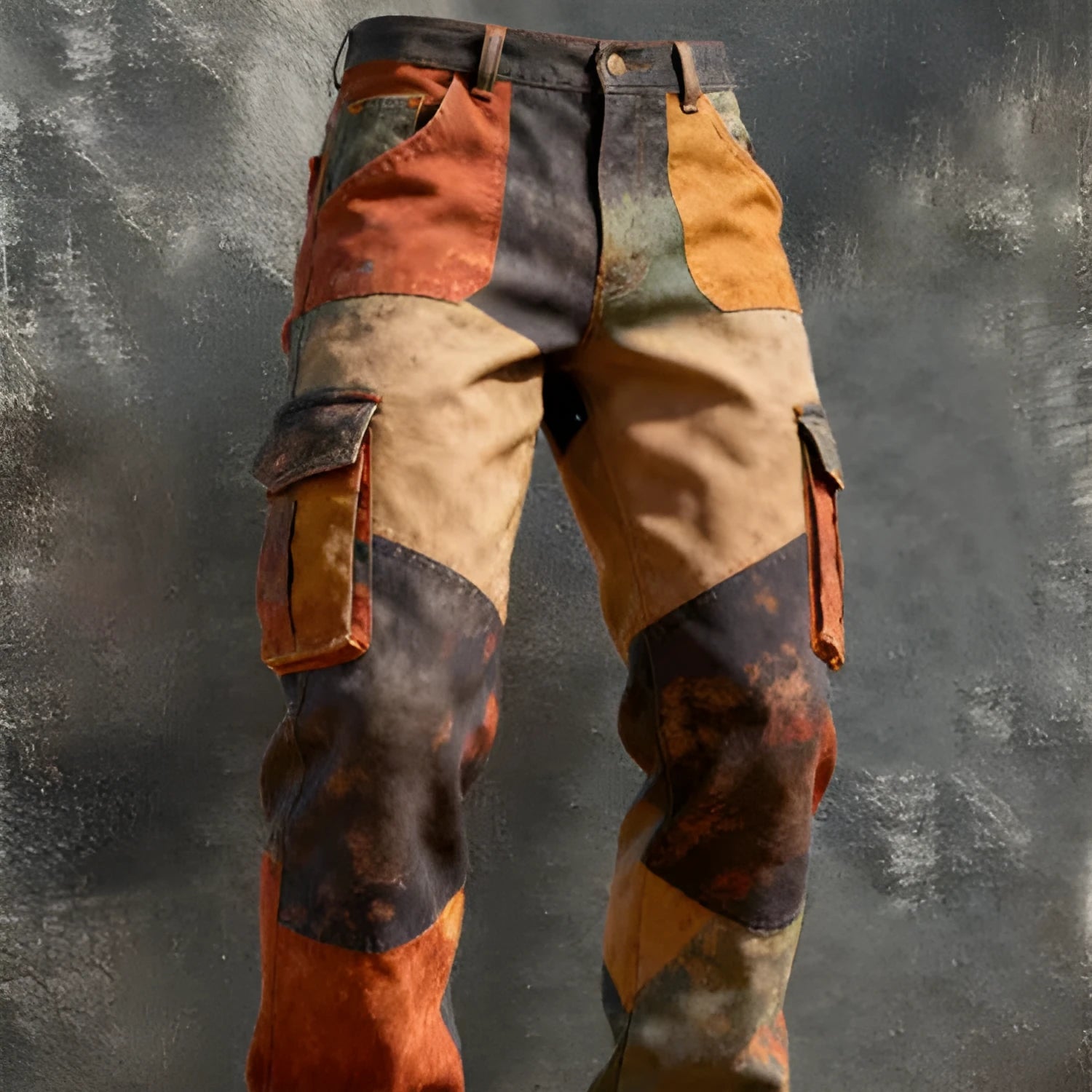 Punk men's retro work pants overalls in cool silk cotton polyester fabric, mid-waist, colour XKZ05825102009