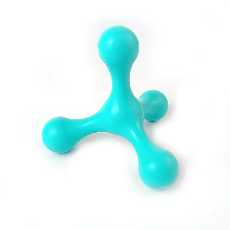 Silicone puppy chew toy with three legs in assorted colours for teething relief
