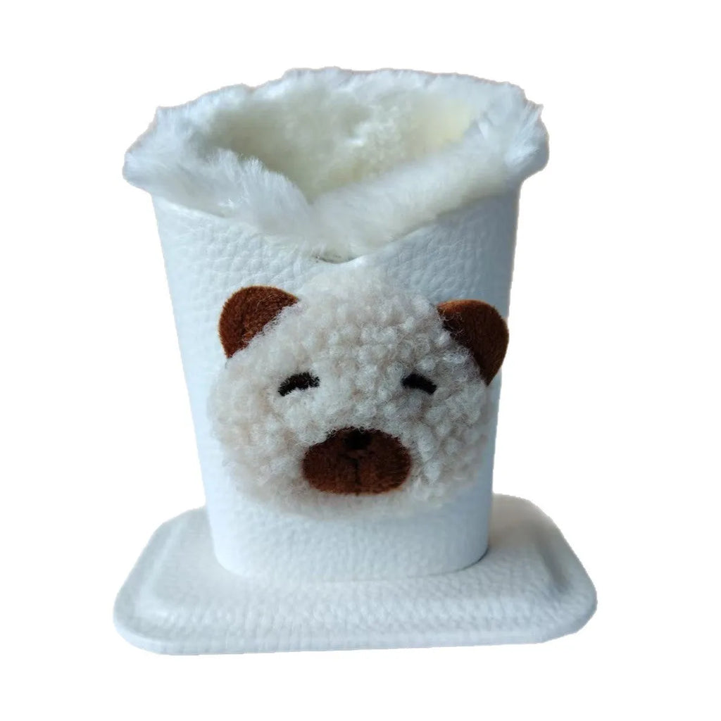 Nordic style fluffy cartoon desktop glasses storage bucket in leather with animal design, 11.6x8.1x12cm