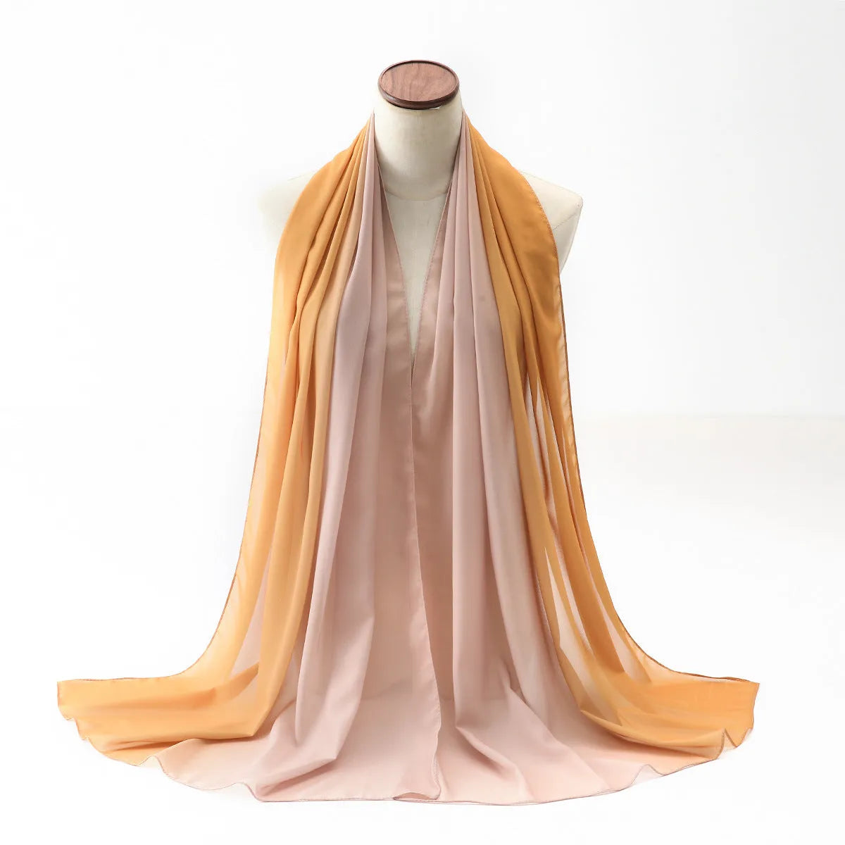 Women's chiffon bubble towel scarf in ethnic Pu long style showing texture and drape