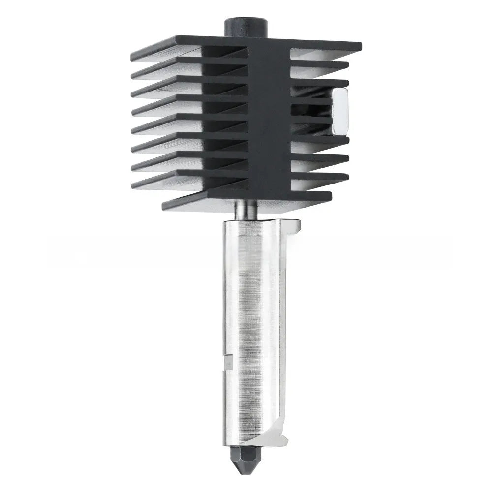 Bambu Lab A1 Mini 3D printer hot end assembly with hardened steel nozzle and black silicone sleeve