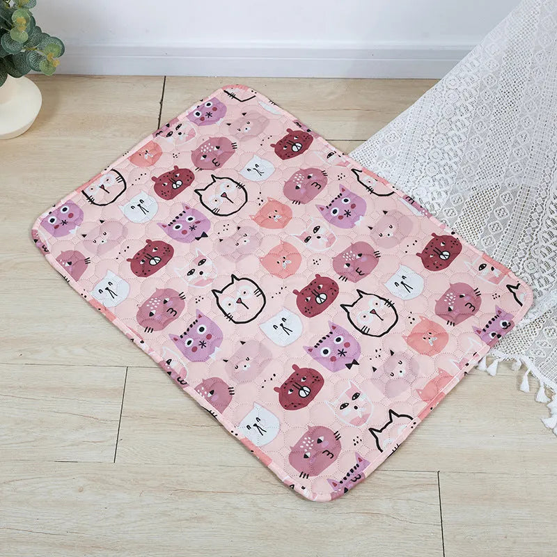 Reusable washable pet urine pad with animal print pattern and non-slip waterproof backing