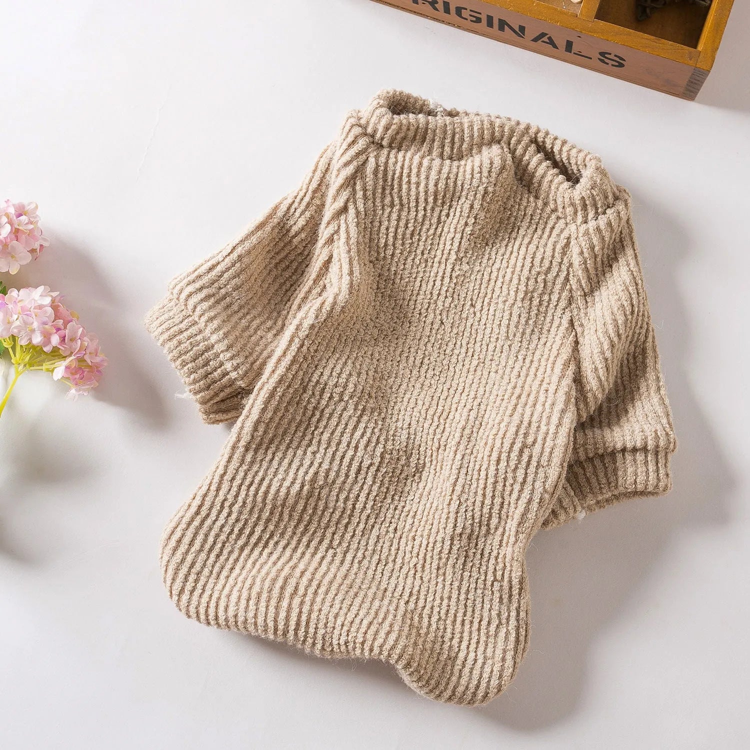 Brown cloth dog sweater pullover for small breeds in sizes XS to XL
