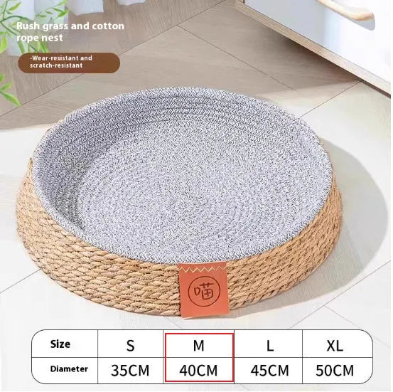 Rattan cat bed cage nest in natural material with woven construction and washable cover