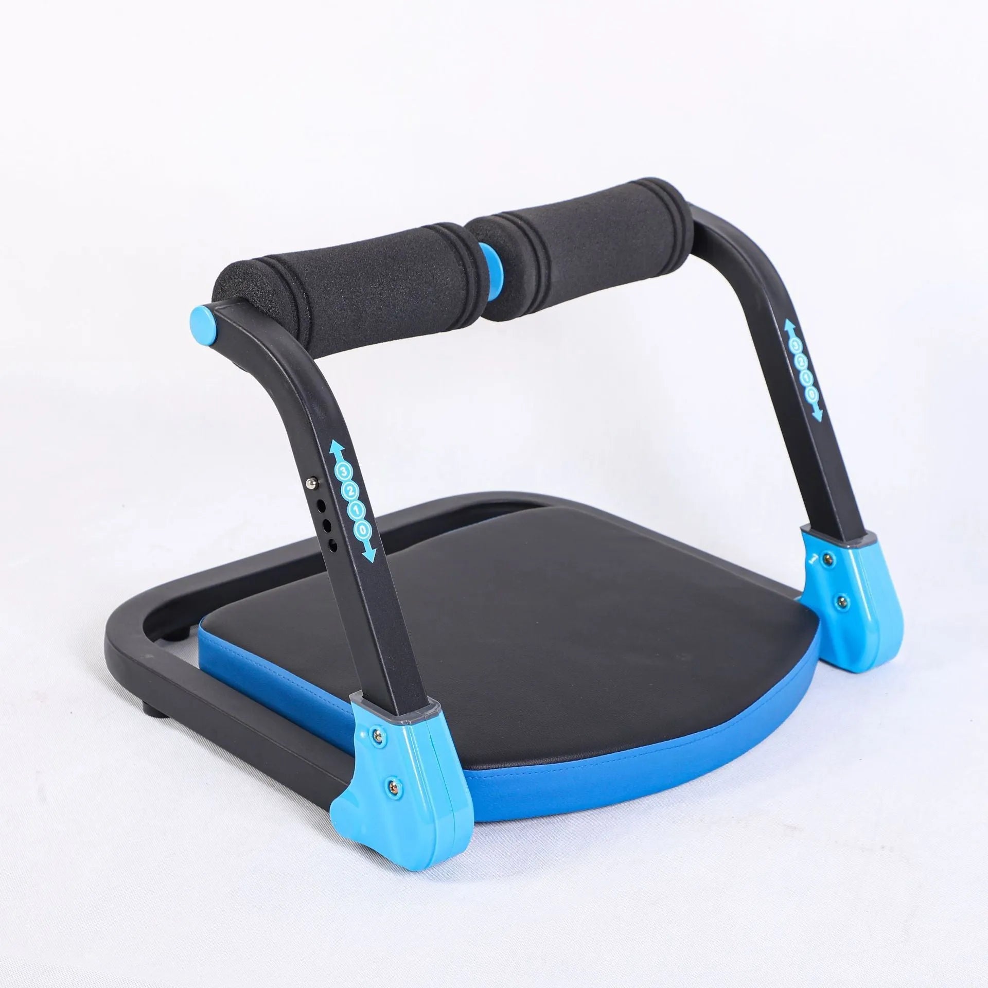 Sky blue and red mini multifunctional abdominal exercise device on a light background.